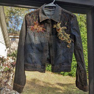 Beaded Jean Jacket Women's Large by Panzia Jeans